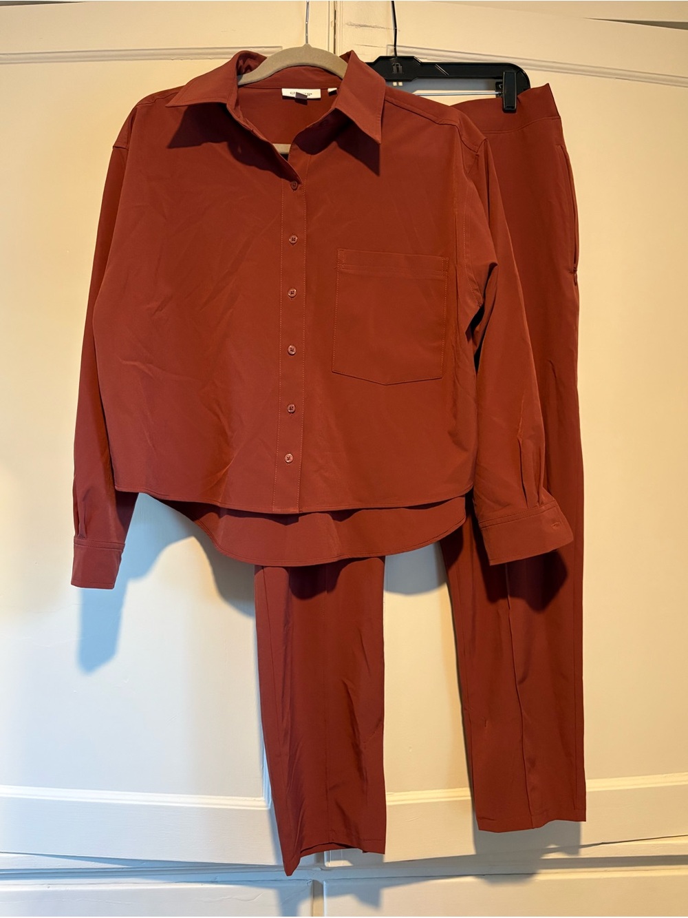 Chico's 2-Piece Rust Terracotta Button Down Shirt and Ankle Pants Set